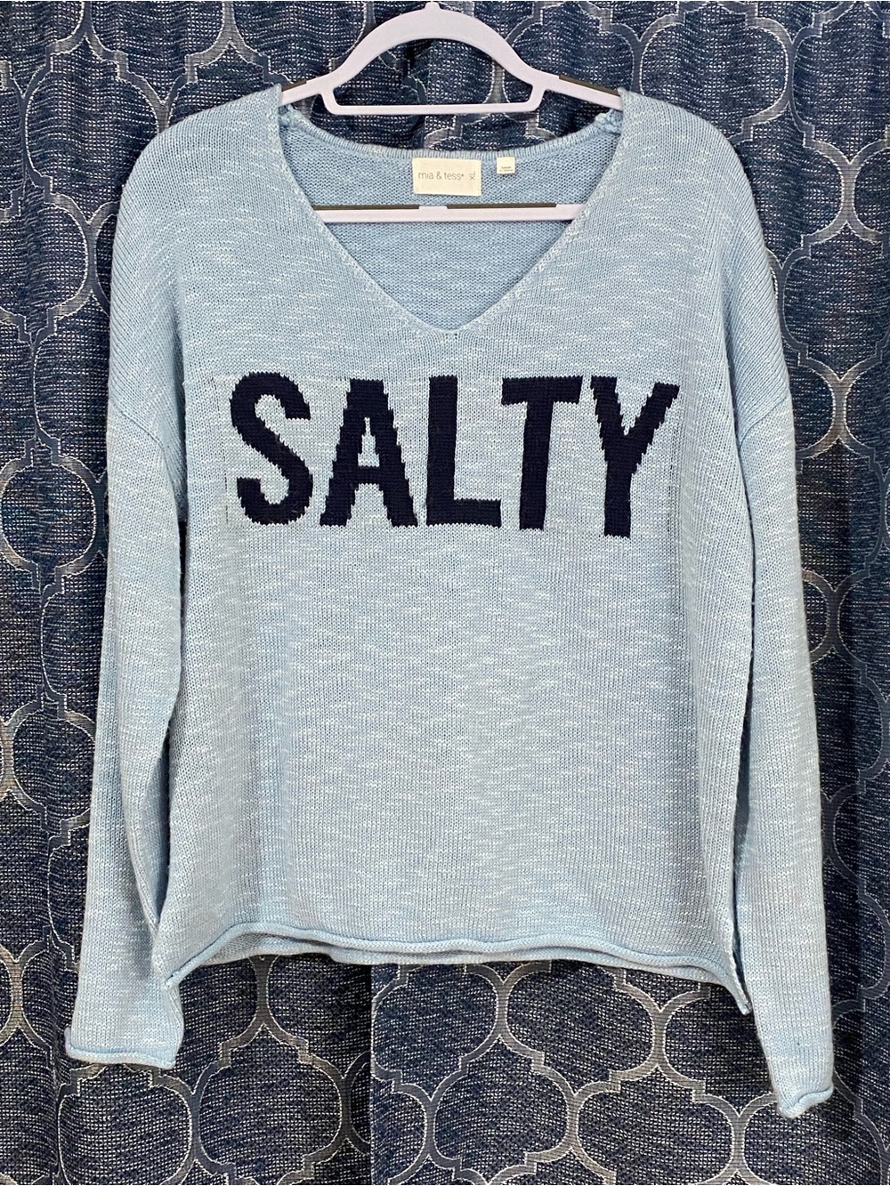 Light Blue V-Neck 'SALTY' Knit Sweater by mia & tess